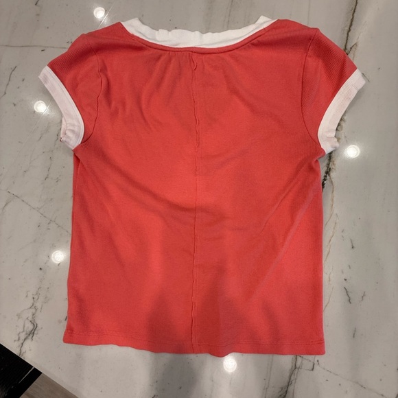 Pilcro Orange and White Short Sleeve V-Neck Tee - Picture 2 of 6